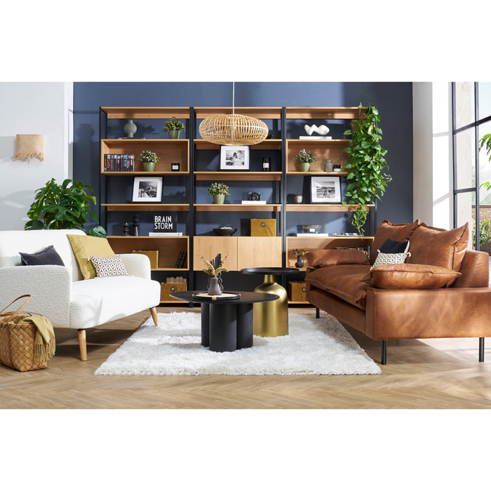 Bibliothèque étagère avec rangement fermé finition bois clair chêne et métal noir L94 cm FLEA