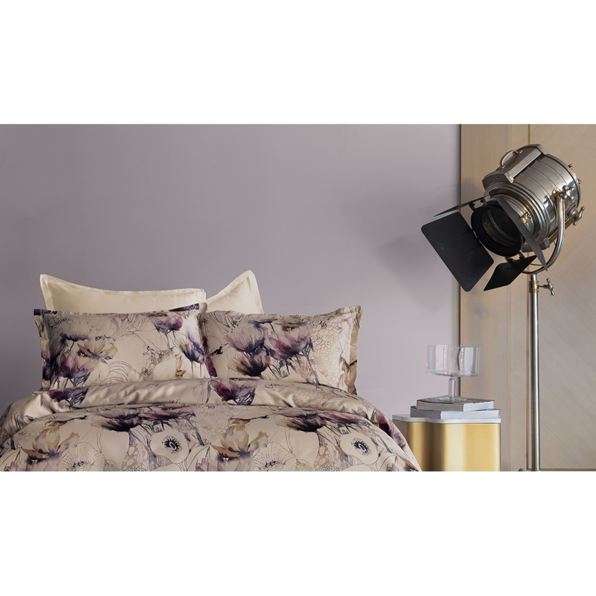 Parure housse de couette 240x220 cm et 2 taies d'oreiller 63x63cm satin de coton imprimé