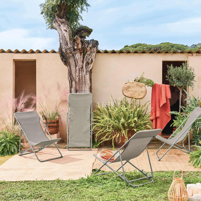 Lot de 4 chaises pliantes LIVORNO en acier / textilene. kaki. 83 x 88 x 95 cm