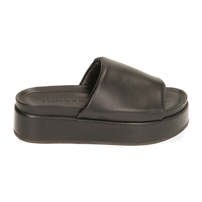 Zapatillas negras de piel, plataforma de 4 cm