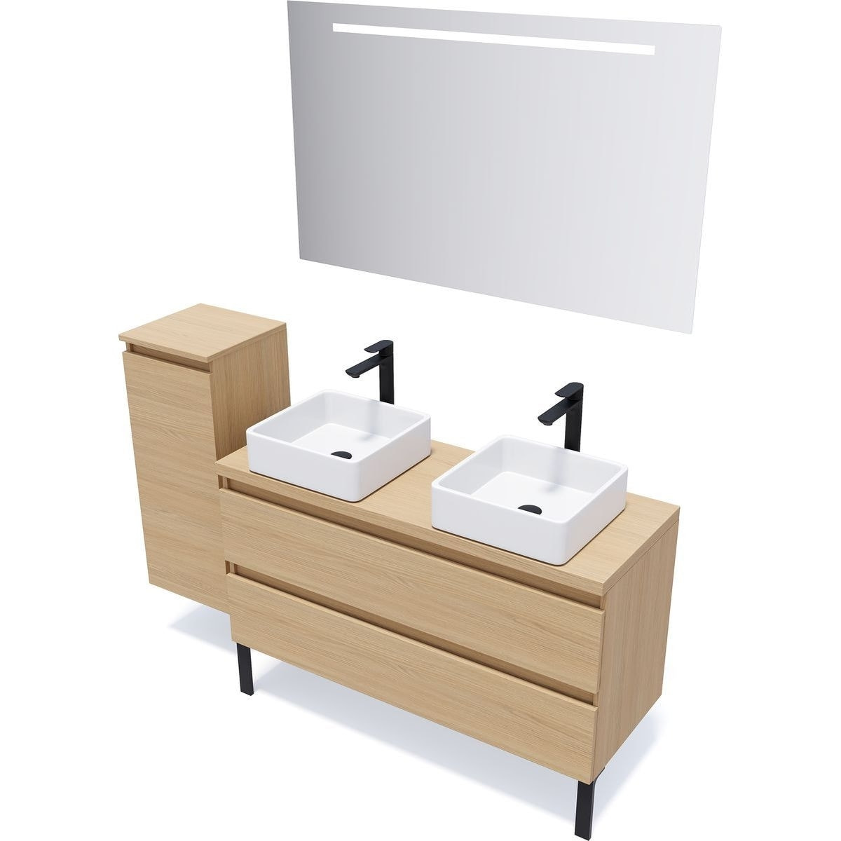 Meuble salle de bain 2 vasques posées 2 tiroirs - HUDSON