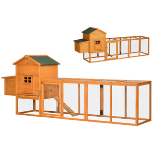 Gallinero Exterior de Madera 297,5x68x118 cm Jaula Grande para 3-6 Gallinas con Techo Asfáltico Corral Metálico Puerta de Pestillo Nido Bandeja Extraíble y Rampa Natural