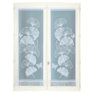 Paire de vitrages frangés dentelle motif ginkgo - Blanc
