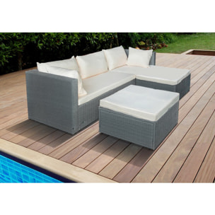 Salon de jardin bas en résine tressée "Diya" 3 places - Gris et beige