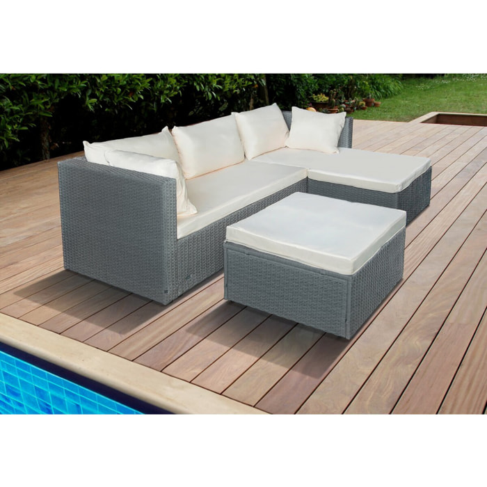 Salon de jardin bas en résine tressée "Diya" 3 places - Gris et beige