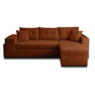 California - canapé d'angle réversible 4 places - convertible avec coffre, étagère et poufs - en velours texturé - Terracotta