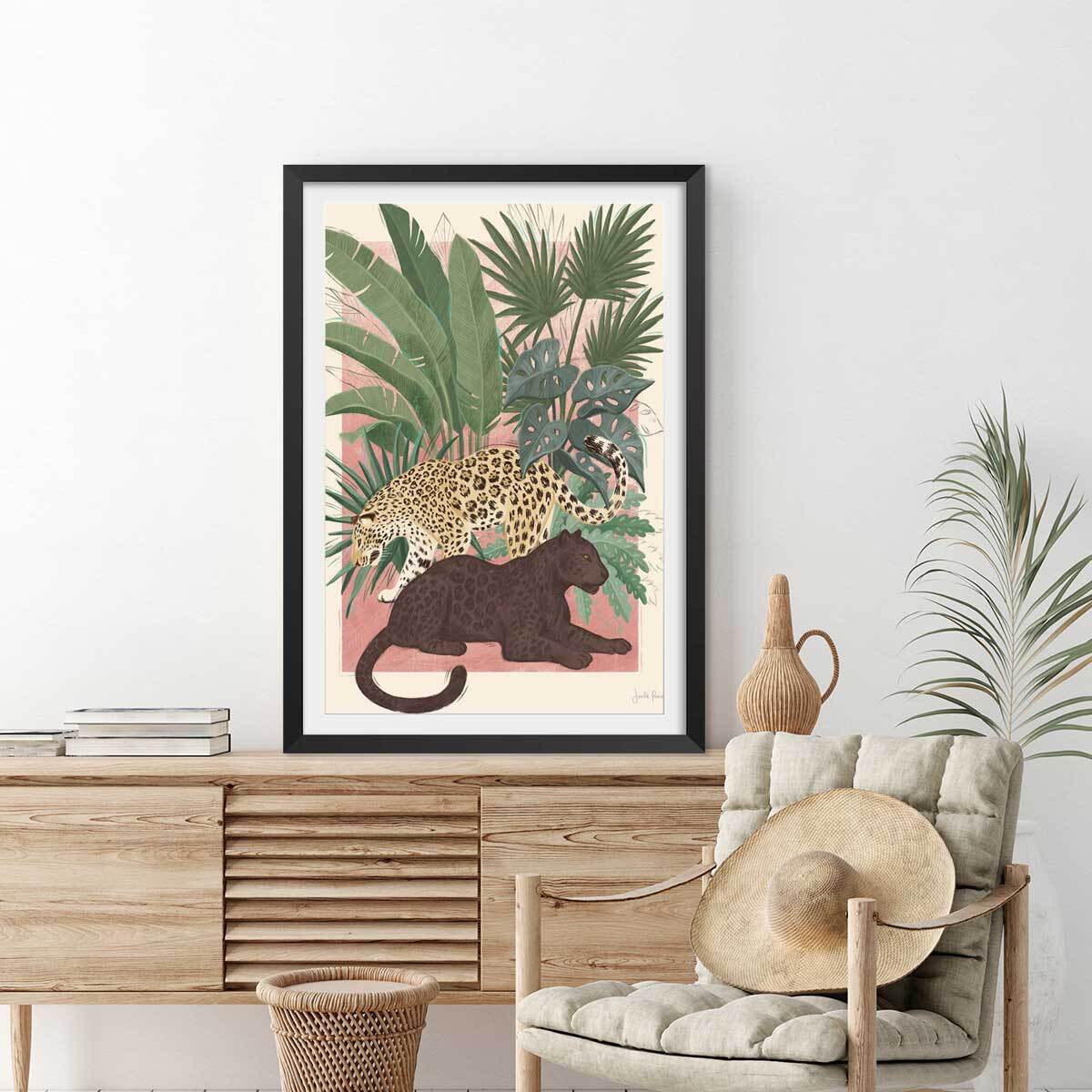 Poster black and white panthers Affiche + cadre en bois - Noir