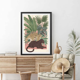 Poster black and white panthers Affiche + cadre en bois - Noir