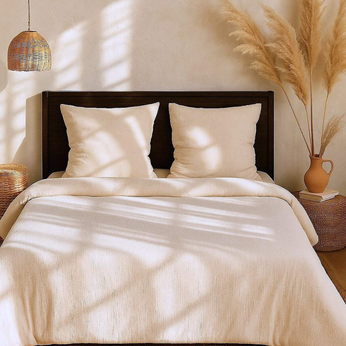 Parure housse de couette gaze de microfibre ecru naturel