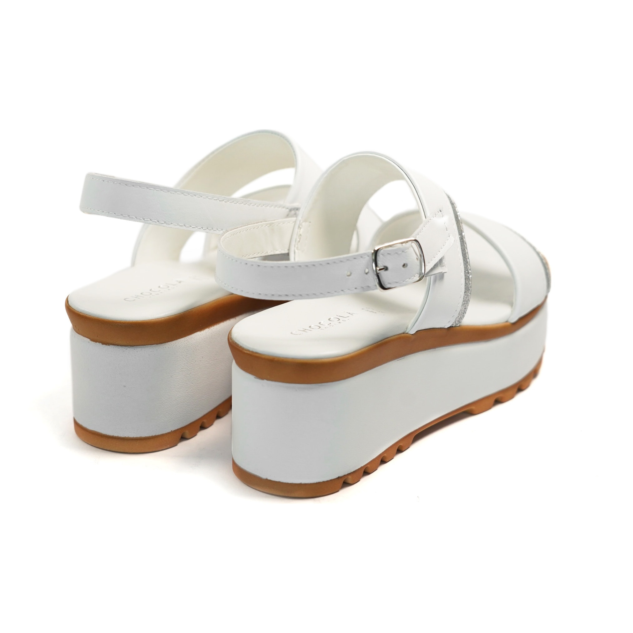 SANDALO DOPPIA FASCIA VERA PELLE SILVER BIANCO