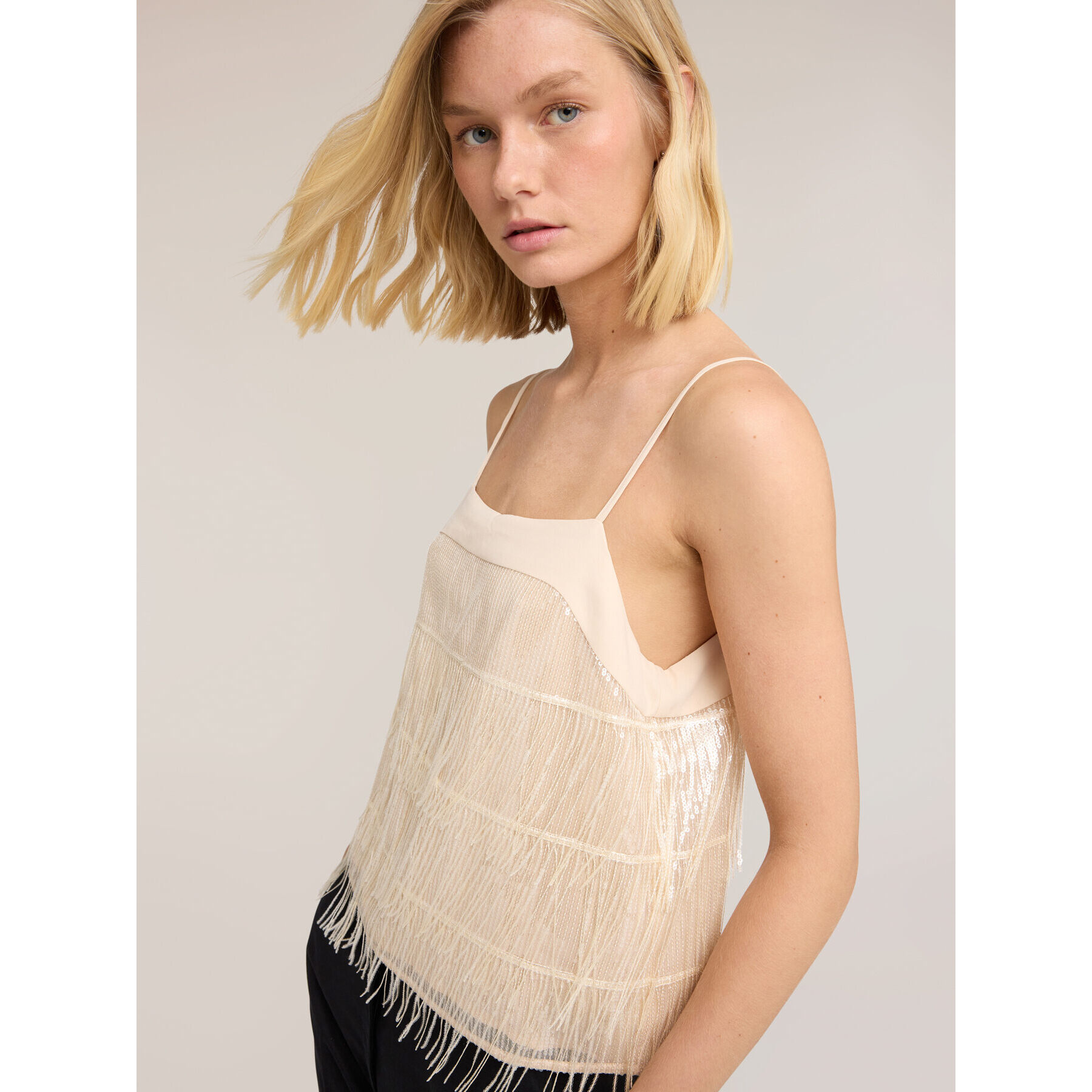 Motivi - Top de tul con flecos - Beige