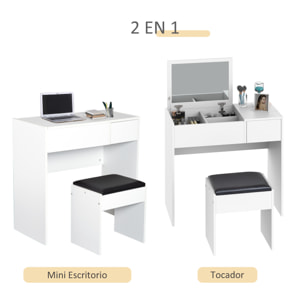 Tocador de Tablero con Taburete y Espejo 80x40x79cm Negro