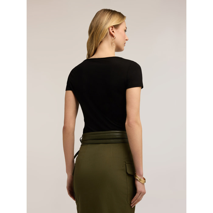 Motivi - Camiseta de jersey con drapeado - Negro