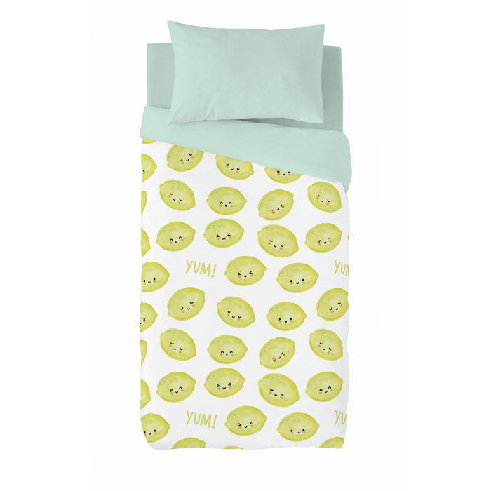 Kawanimals - Funda Nórdica Estampada - Cierre Solapa - 100% Algodón - Incluye 1/2 Fundas de Almohada - Limon