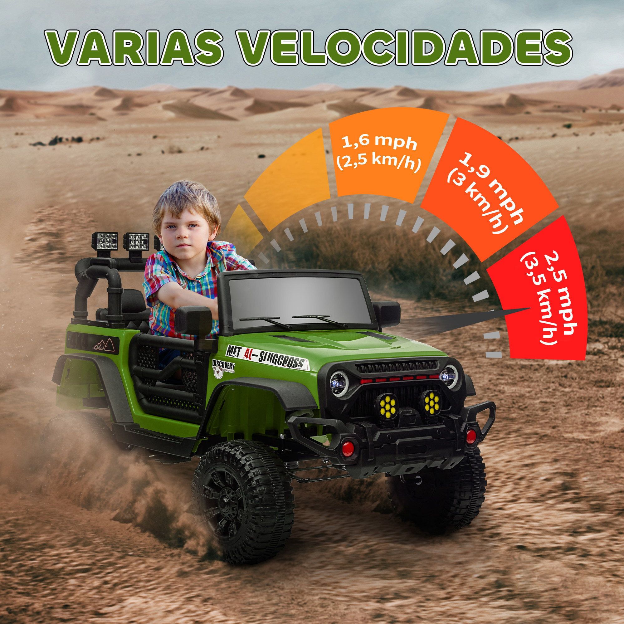 Coche Eléctrico para Niños de +3 Años Carro Eléctrico Infantil Todoterreno de Batería 12V con Mando a Distancia Bluetooth Faros LED Bocina Música Verde