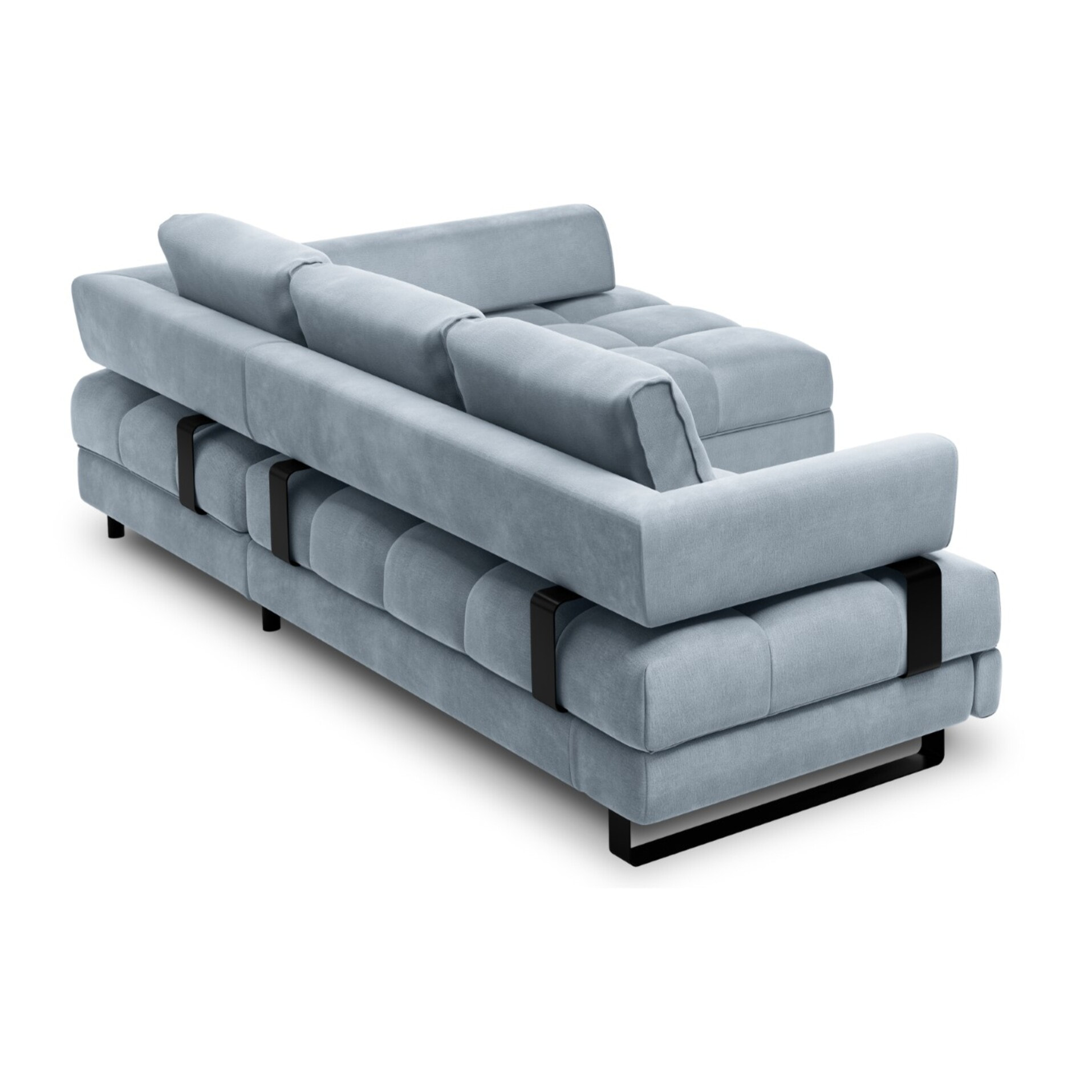 Canapé d'angle droit convertible avec coffre de rangement "Clinton" 5 places en velours bleu clair