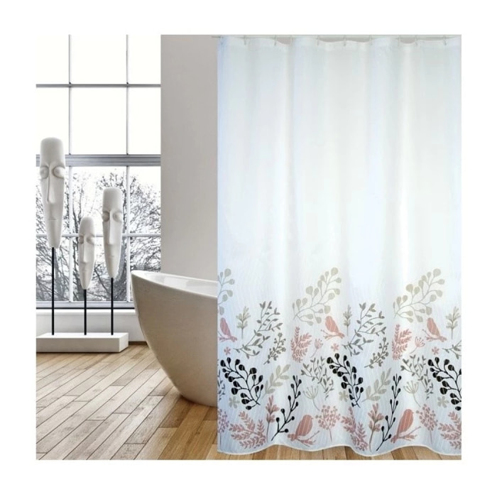 Rideau de douche Polyester BIRDS 180x200cm QUALITà PREMIUM Motifs Beige & Blanc - Anneaux inclus MSV