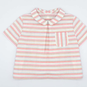 CAMISA RAYAS MULTICOLOR CON CUELLO Y BOLSILLO