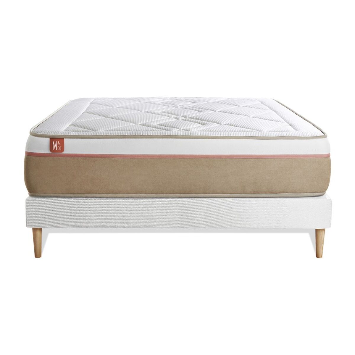 Ensemble Matelas Le Soyeux - 24cm - Ressorts ensachés et mémoire de forme - Equilibré - Sommier kit Blanc