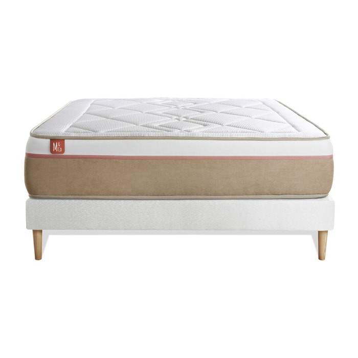 Ensemble Matelas Le Soyeux - 24cm - Ressorts ensachés et mémoire de forme - Equilibré - Sommier kit Blanc