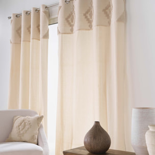 Rideau à œillets en poly-coton avec bande décorative - Naturel