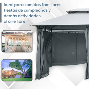 Cenador de Jardín 3x4m con Doble Techo 6 Cortinas Laterales Fiesta Evento Gris