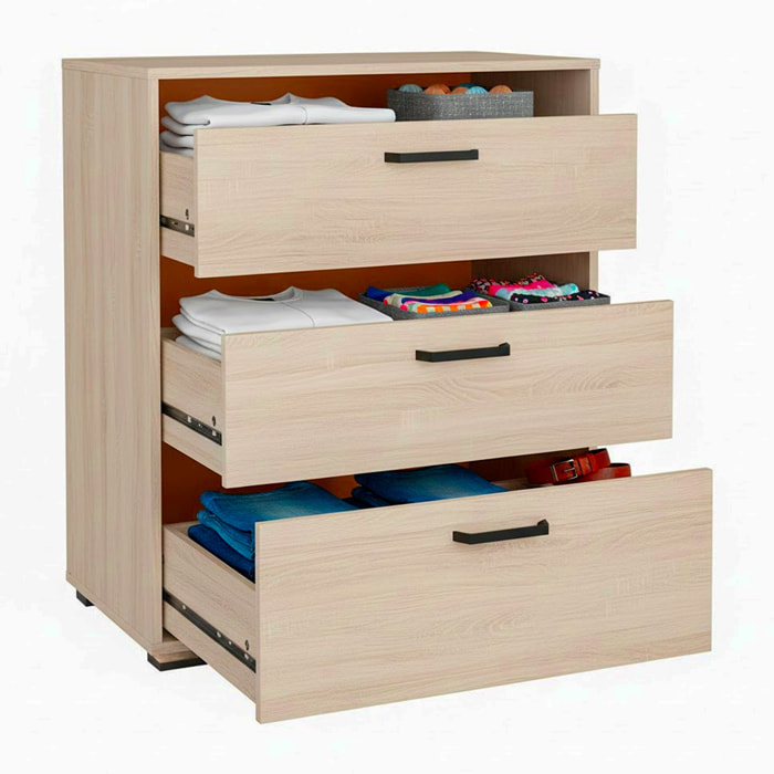 Cassettiera a 3 Cassetti Comò Comodino Mobile Contenitore Salvaspazio Design Moderno Camera da Letto Ingresso Soggiorno 70.2x39.8x82.7 Cm Rovere