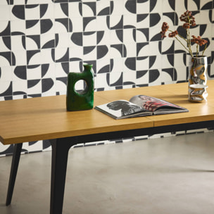Table à manger extensible rectangulaire 180-230cm. placage chêne et métal. teinte naturelle. L 180/230 x P 90 x H 75cm