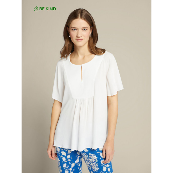 Elena Mirò - Blusa acampanada con fruncidos - Blanco