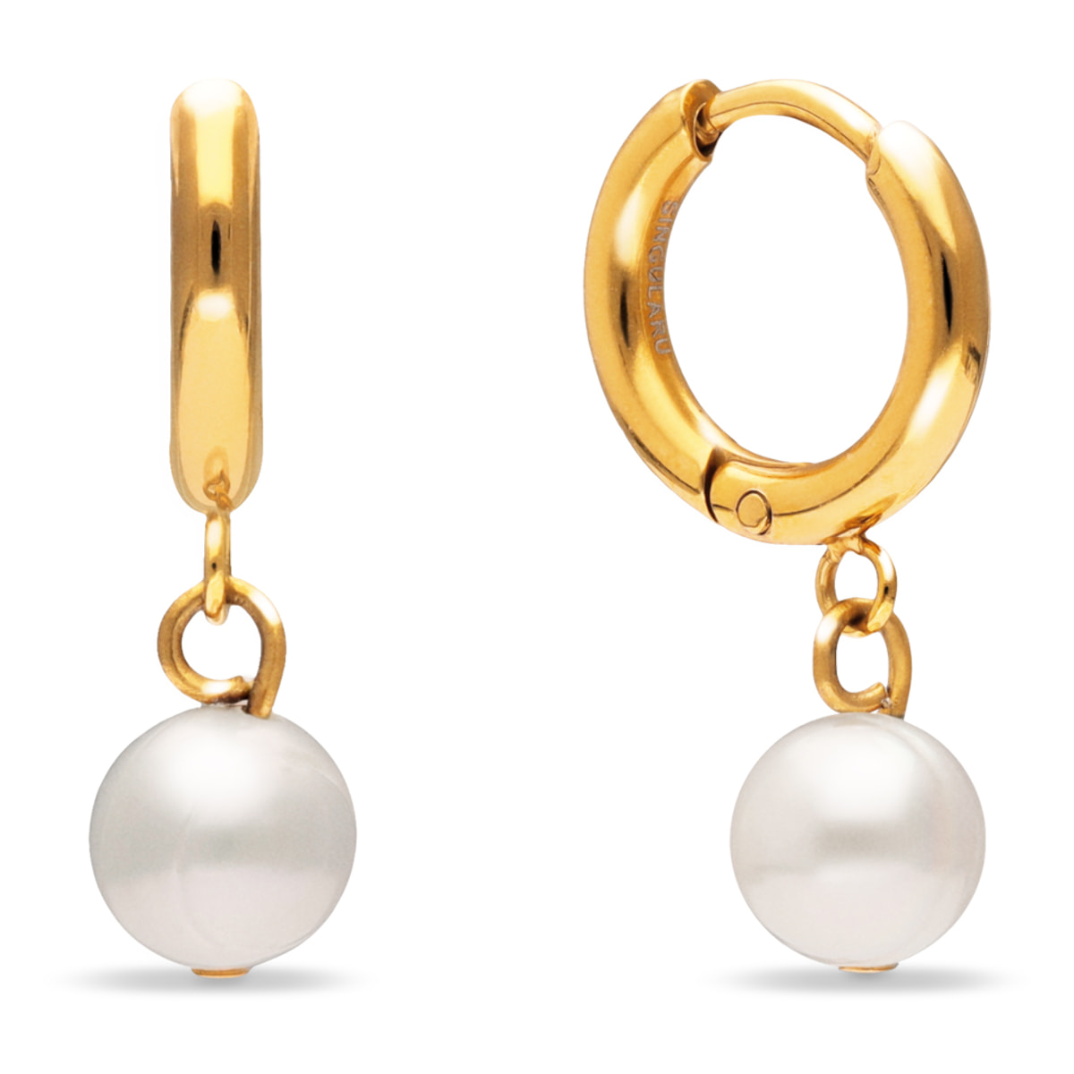 Pendientes Aro Pearl Acero Baño Oro
