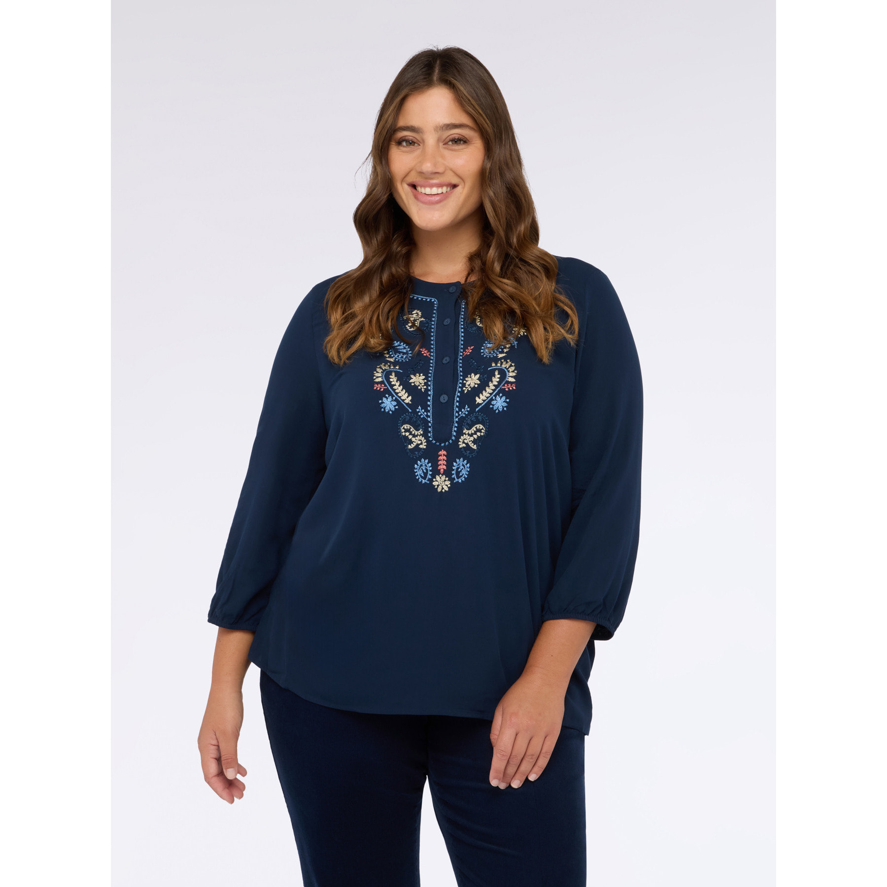 Fiorella Rubino - Blusa con bordado paisley en viscosa - Petrol Blue
