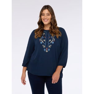 Fiorella Rubino - Blusa con bordado paisley en viscosa - Petrol Blue
