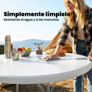 Mesa Plegable Camping, 120x120x74 cm, Mesa Plegable Portátil Ligera con Encimera de HDPE, Almohadillas Antideslizantes, Marco Metálico, para Acampar, Senderismo, Playa, Blanco
