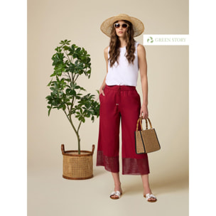 Oltre - Pantaloni cropped con inserti in macramé - Bordeaux