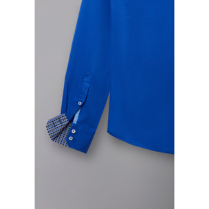 Camicia Uomo 2 Bottoni Button Down Slim Satin Unito Celeste Cadetto