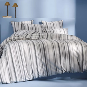 Lot h.couette +taies pur coton lavé rayé anthracite noir Portland granit