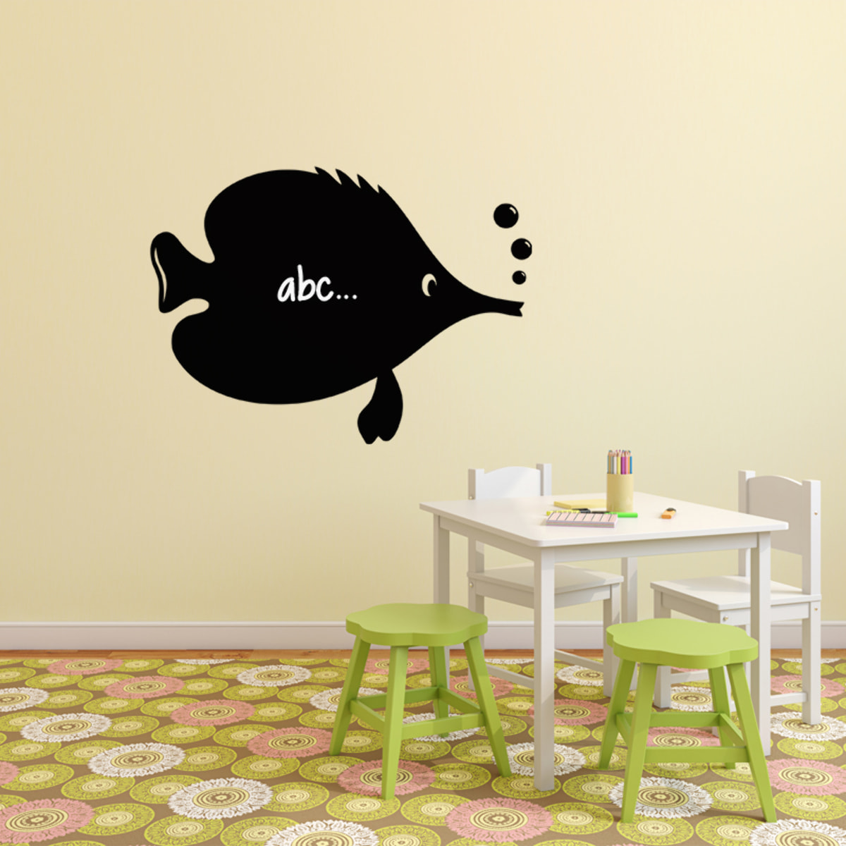 Sticker ardoise tableau noir - stickers muraux adhésif effaçable - CARICATURE POISSON