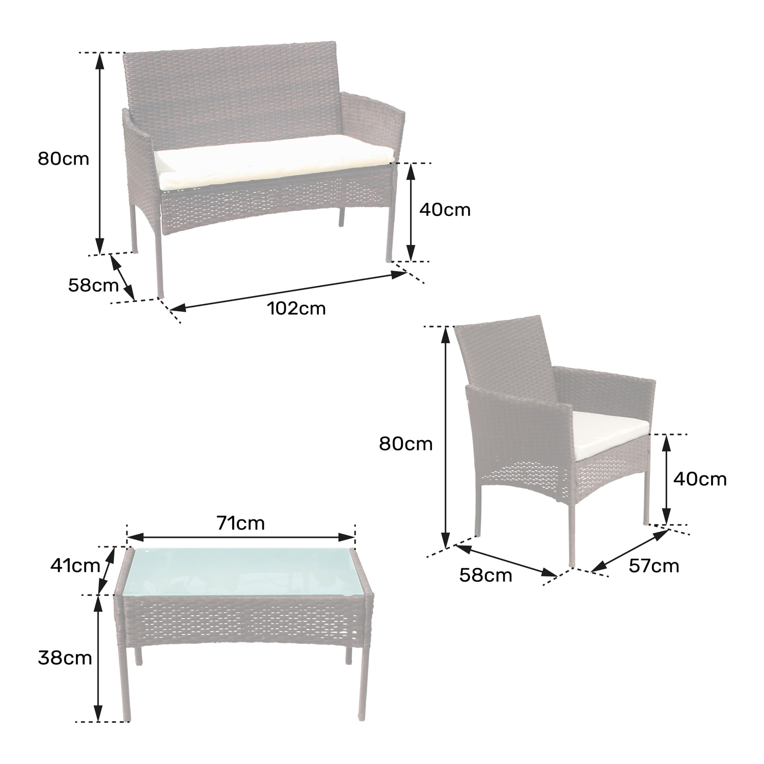 Salon de jardin CORFOU en résine tressée noire 4 places - coussins beige