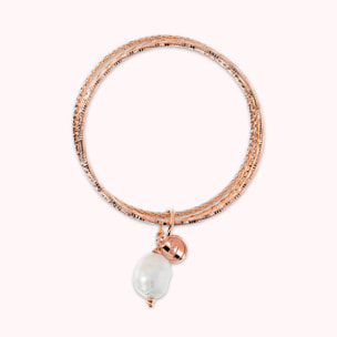 Bracciale Multifilo Rigido con Pietra Naturale Tonda Perla Bianca