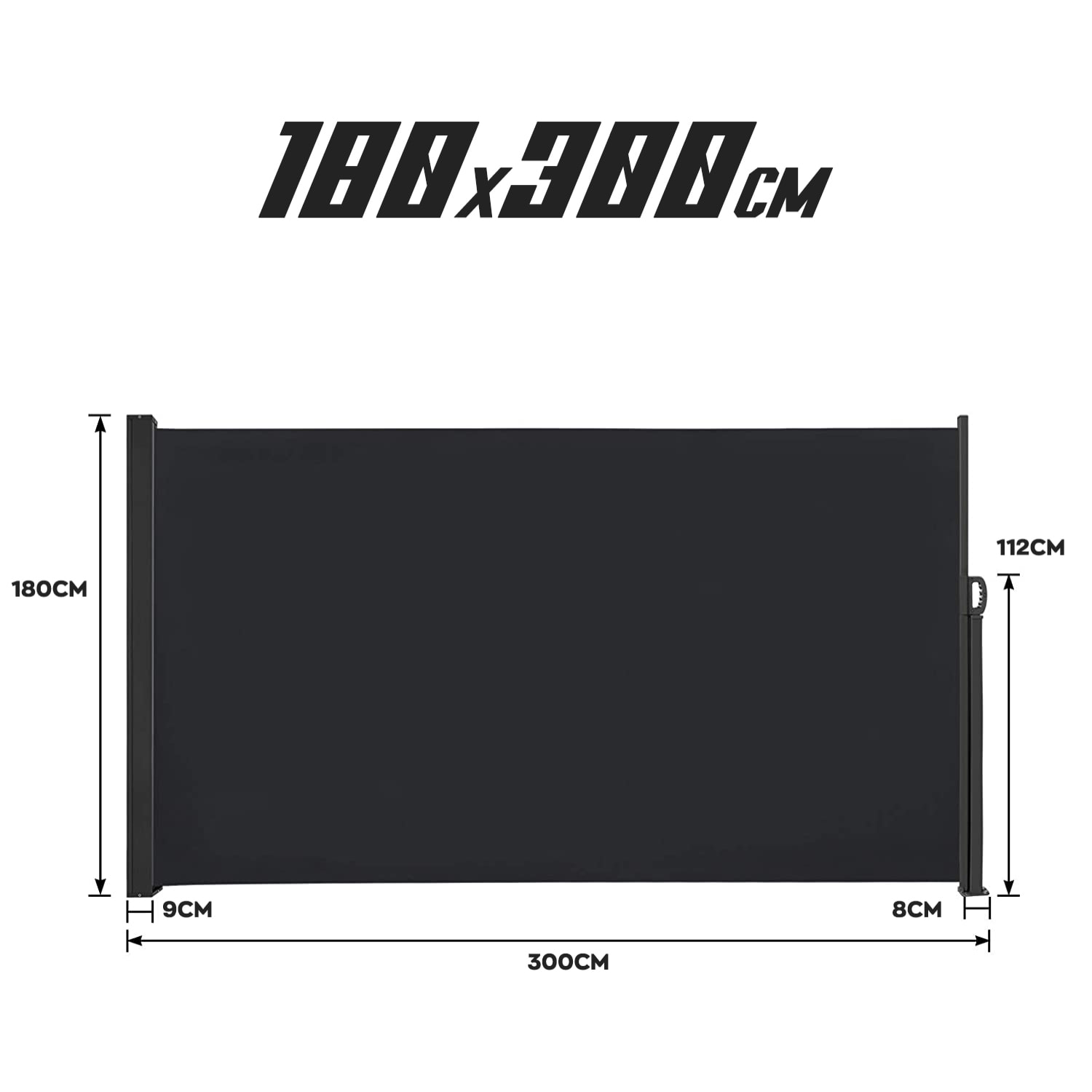 Tende Da Sole Paravento a Scorrimento Laterale Avvolgibile 180X300Cm. Corpo Interamente In Alluminio. Colore Grigio
