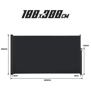 Tende Da Sole Paravento a Scorrimento Laterale Avvolgibile 180X300Cm. Corpo Interamente In Alluminio. Colore Grigio