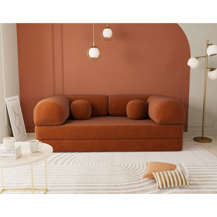 Nebula - Canapé 3 places convertible en velours texturé - Terracotta