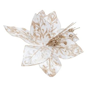 Décoration de sapin poinsettia XL blanc or 40cm