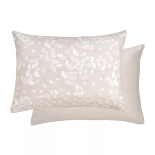 Taie d'oreiller pur coton lavé imprimé beige Souffle de ginkos naturel