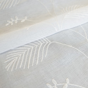 Voilage à oeillets brodé feuilles - Blanc
