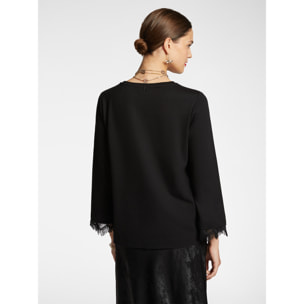 Elena Mirò - Blusa elegante con bordo in pizzo - Nero