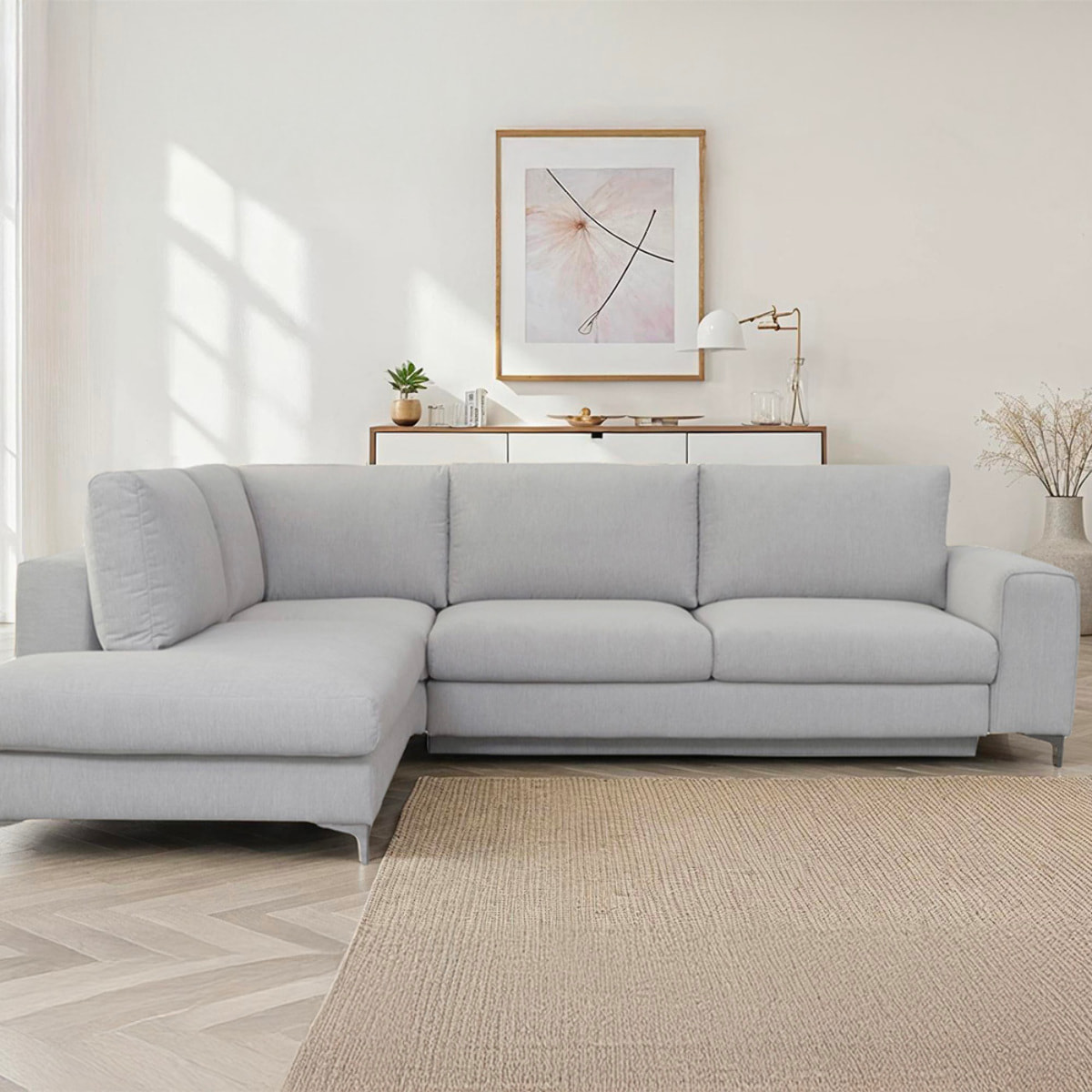 Canapé d'Angle Gauche Tissu Fiesole, 3 Places, Couchage Intégré, Coffre de Rangement, Housse Déhoussable