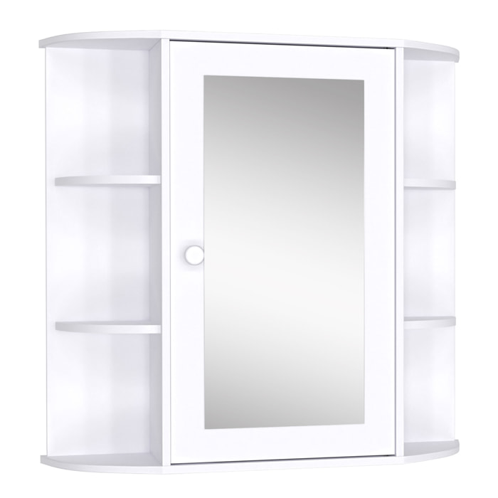 HOMCOM Armario de Baño con Espejo Mueble Colgante de Aseo con 1 Puerta 2 Estantes Interiores y 6 Estantes Laterales para Salón Cocina Dormitorio 66x17x63 cm Blanco