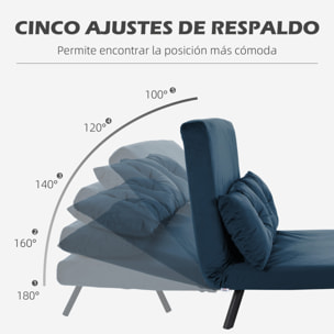 Sofá Cama Convertible 3 en 1 Sillón Cama de 2 Plazas Plegable con Respaldo Ajustable de 5 Niveles y 2 Almohadas Acolchadas para Oficina Dormitorio Salón 102x73x81 cm Azul