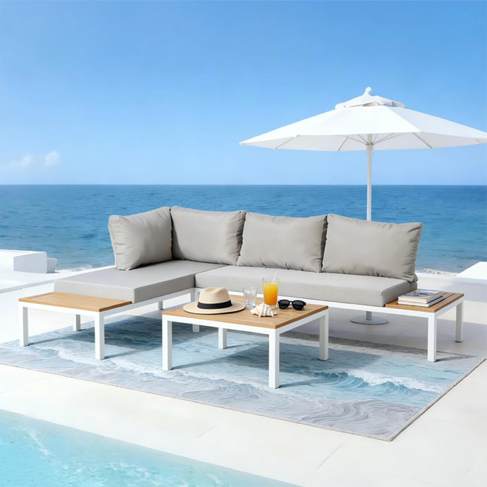 Salon de jardin 3-4 places avec table basse blanc et gris CANEE